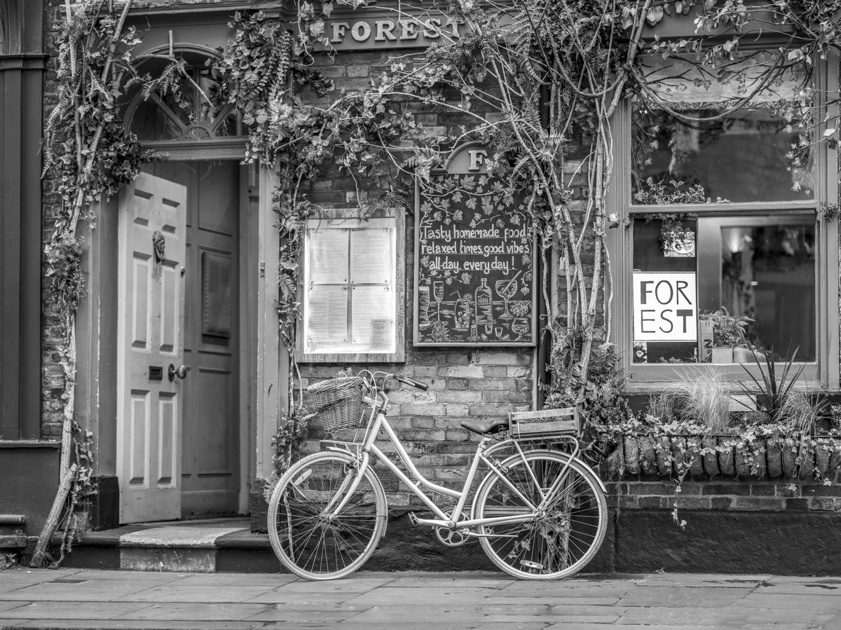 Murale con bici al bar in your room — zoomed
