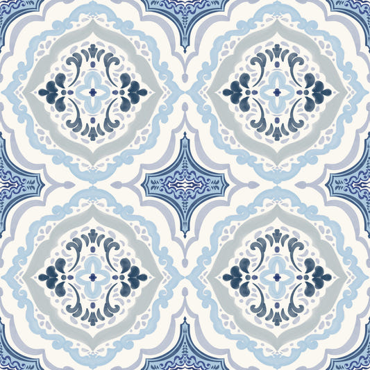 Middelhavs indigo fleur flise tapet