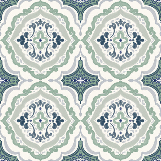Indigo Bloom Tiles-tapet