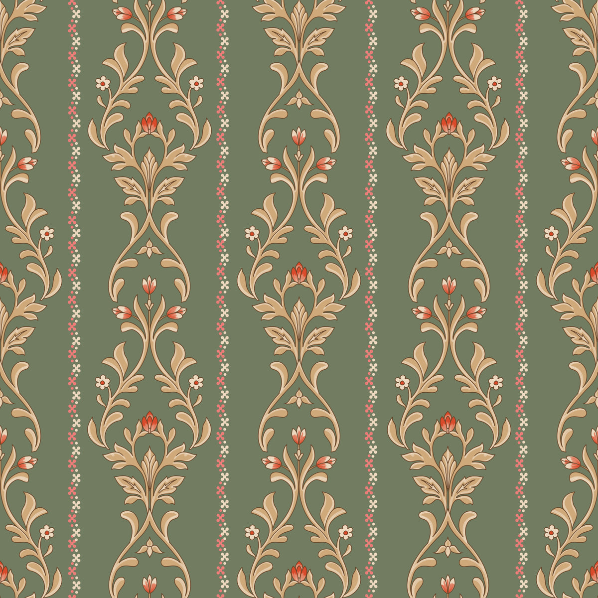 Vintage Bloom-randig tapet in your room — zoomed