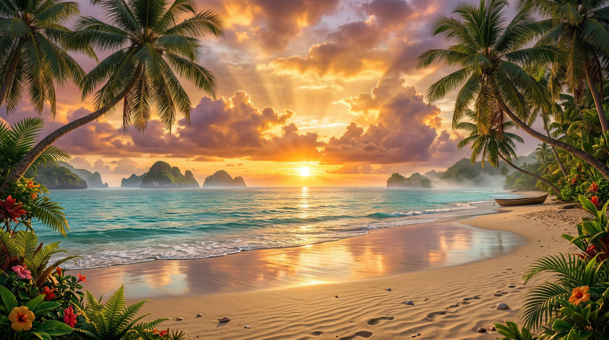 Murale da parete con alba sulla spiaggia tropicale in your room — zoomed
