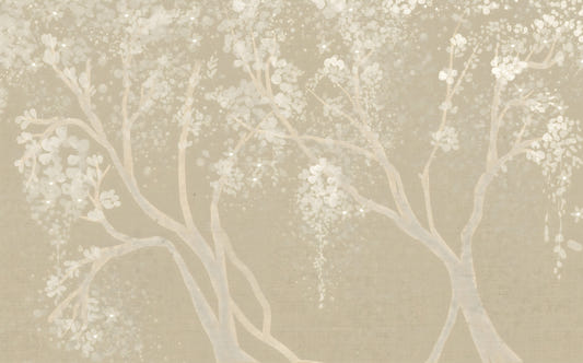 Decorazione murale vintage con fiori di ciliegio Sakura beige