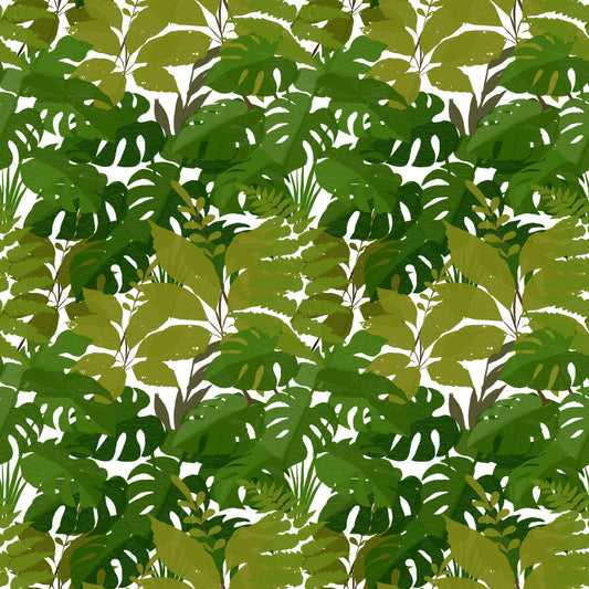 Carta da parati con foglie di Monstera e chioma lussureggiante