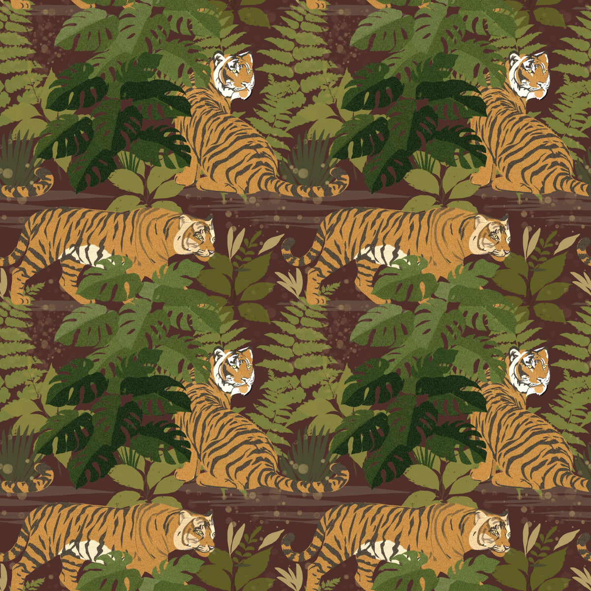 Wild Jungle Roam Tigers Tropical Monstera Wallpaper⁠ in your room