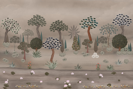 Subtile fresque murale de jardin oriental