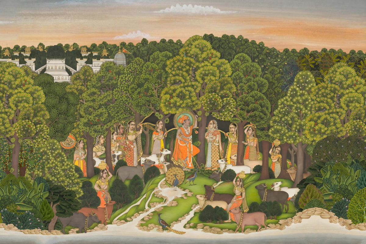 Murale murale del raduno nella foresta di Vrindavan
