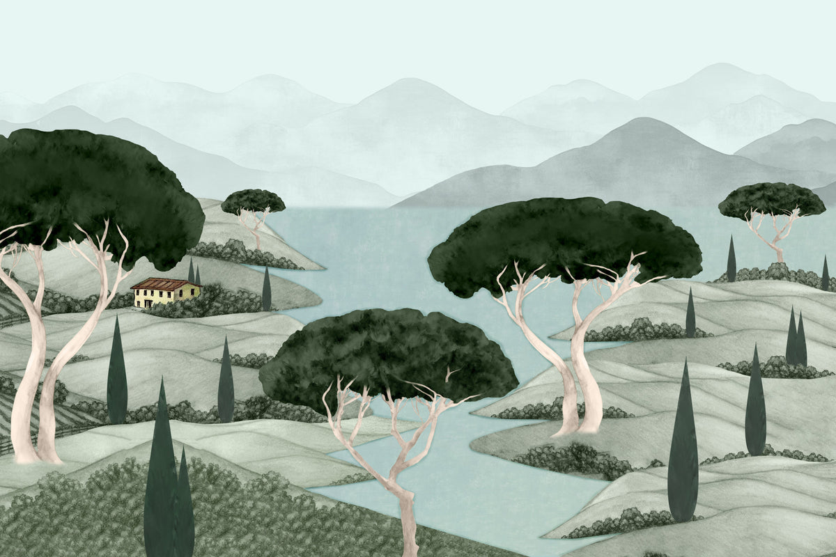 Murale da parete con paesaggio onirico toscano