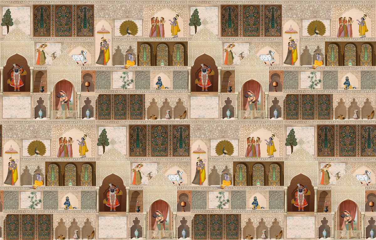 Fresque murale narrative d'un palais indien in your room — zoomed