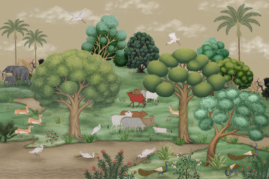 Mughal Forest Serenity Vægmaleri