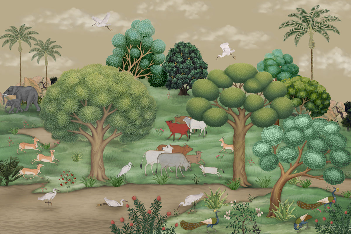 Fresque murale « Sérénité de la forêt moghole » in your room — zoomed