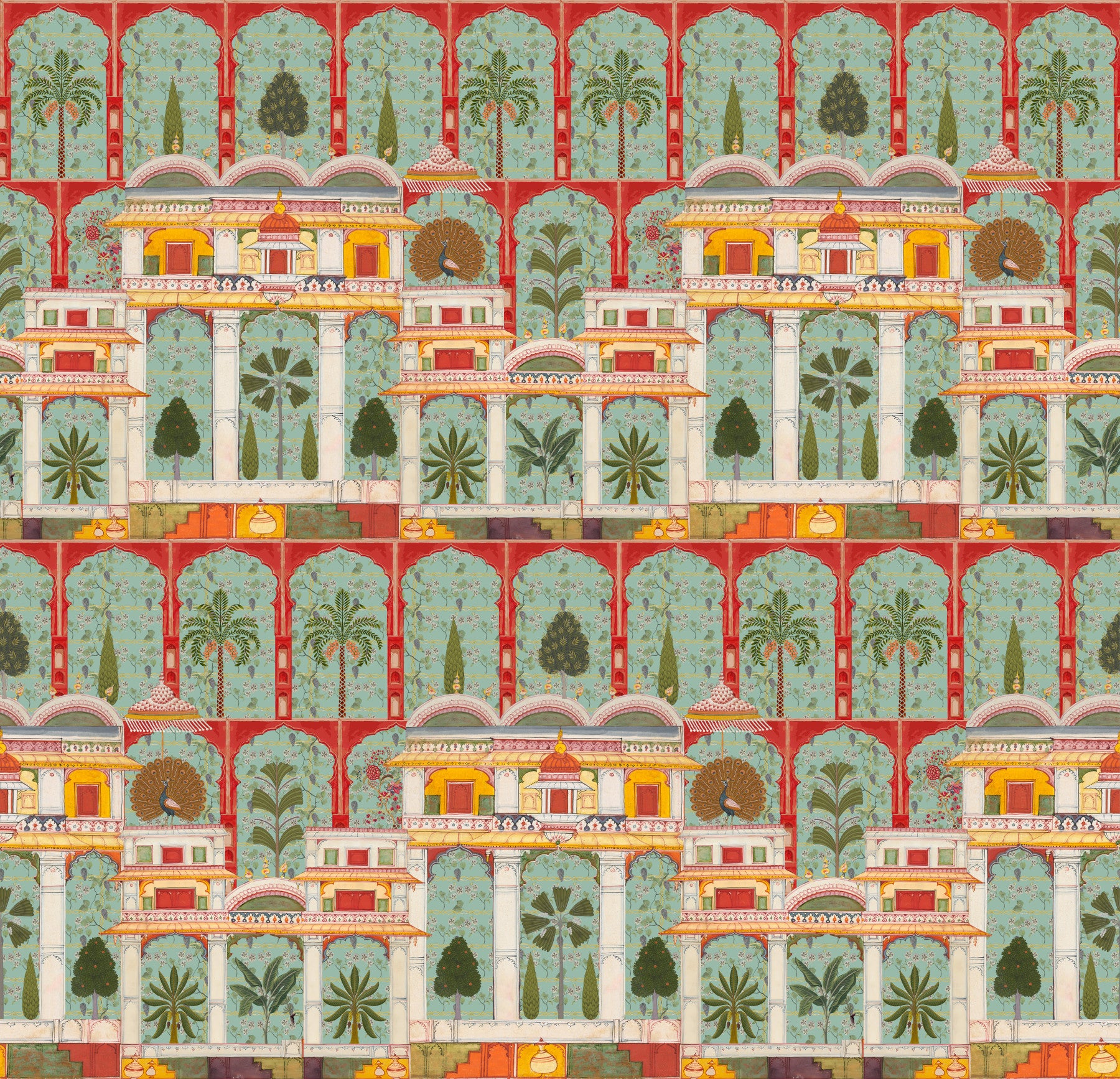 Murale da parete con giardino regale Mughal