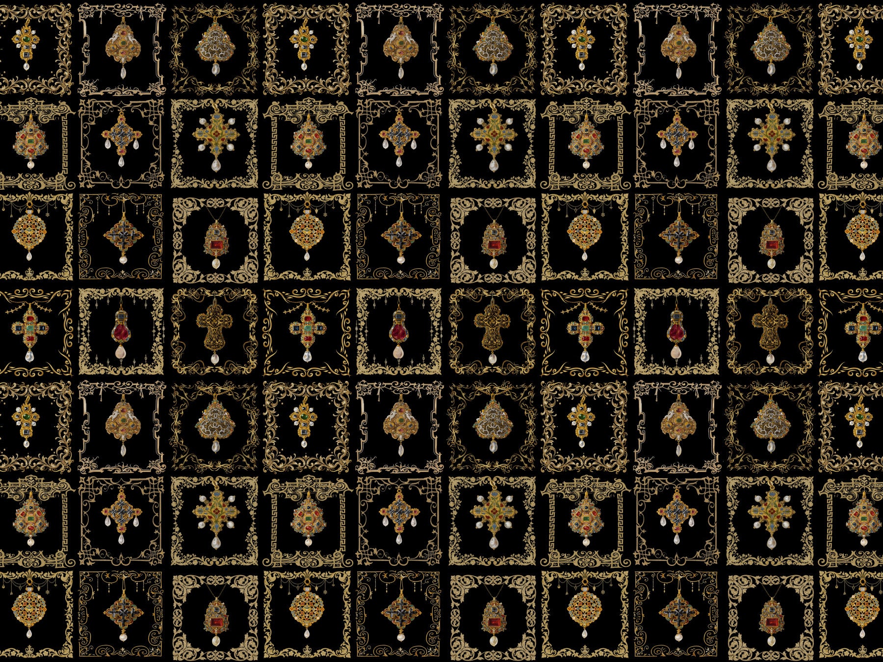 Wandbild im barocken Stil mit Juwelenbesatz
