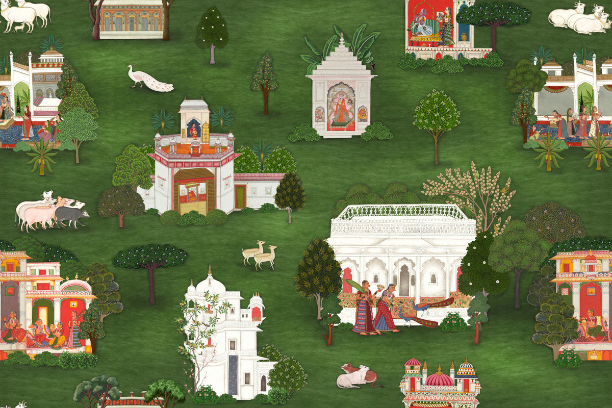 Muurschildering van een Mughal-tuinretraite in your room — zoomed