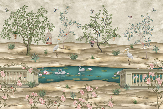 Chinoiserie Garden & Swan Pond Fototapet