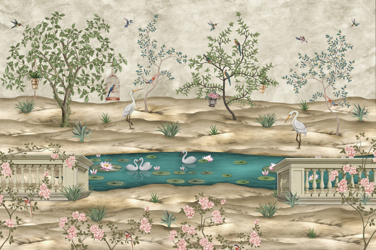 Wandbild im Chinoiserie-Stil mit Schwanenteich in your room — zoomed