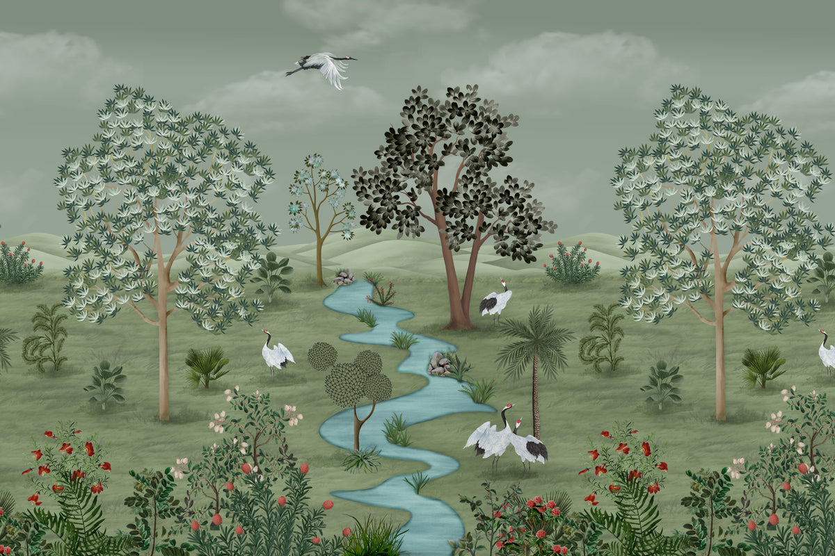 Fresque murale Green Valley Crane Vista in your room