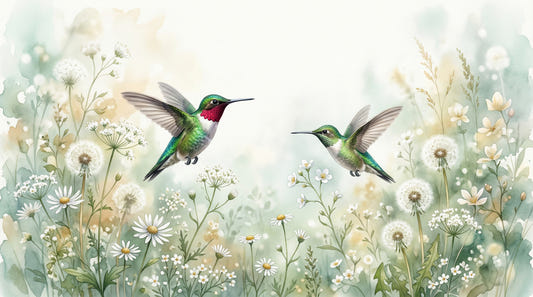 Danse d'émeraude dans une prairie à l'aquarelle (fresque murale)