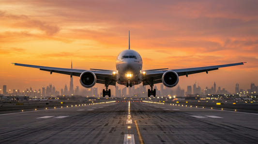 Golden Hour Flight: City Lights Ascending Wandbild