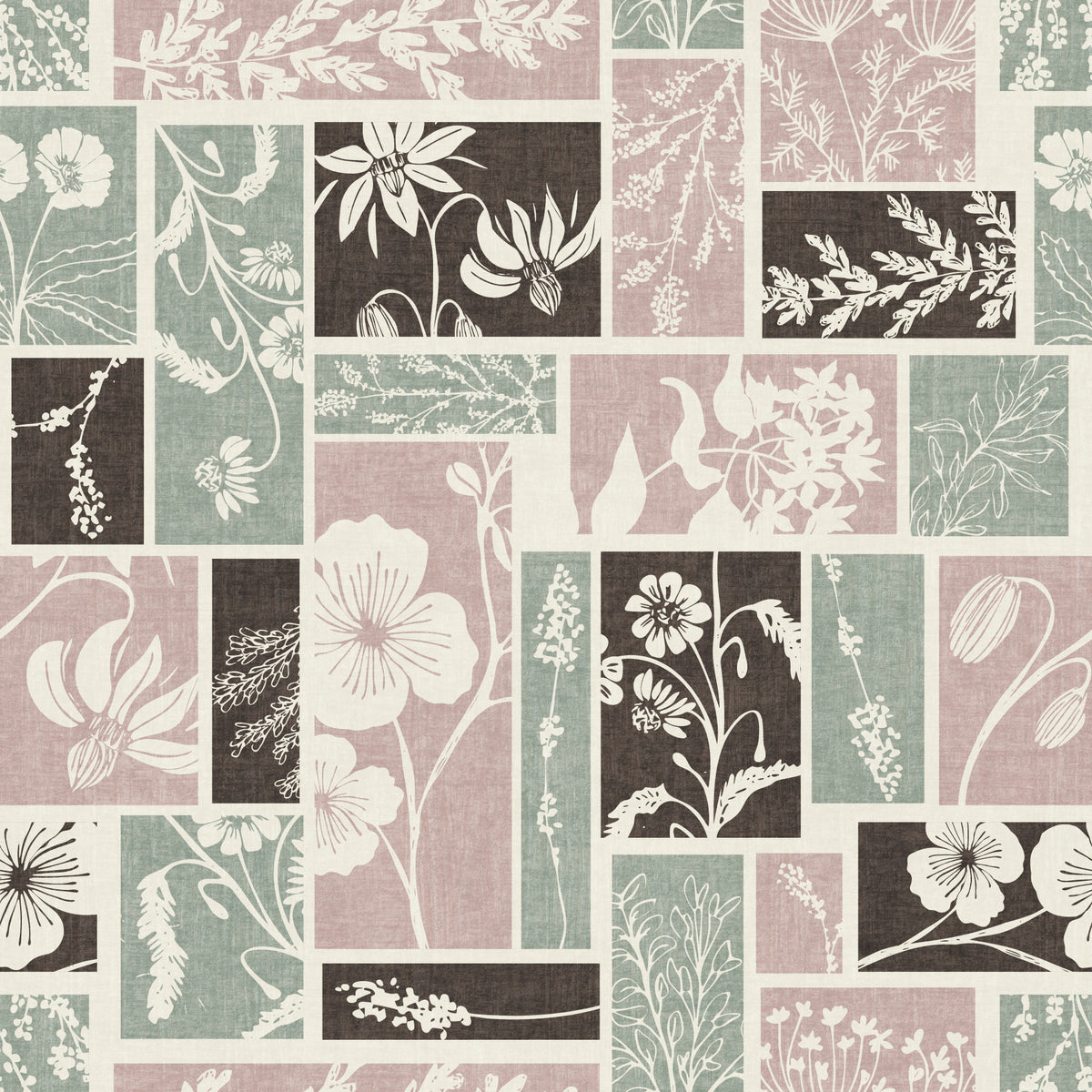 Gedämpfte Tapete mit floralem Patchwork-Muster im Erbstückstil in your room — zoomed