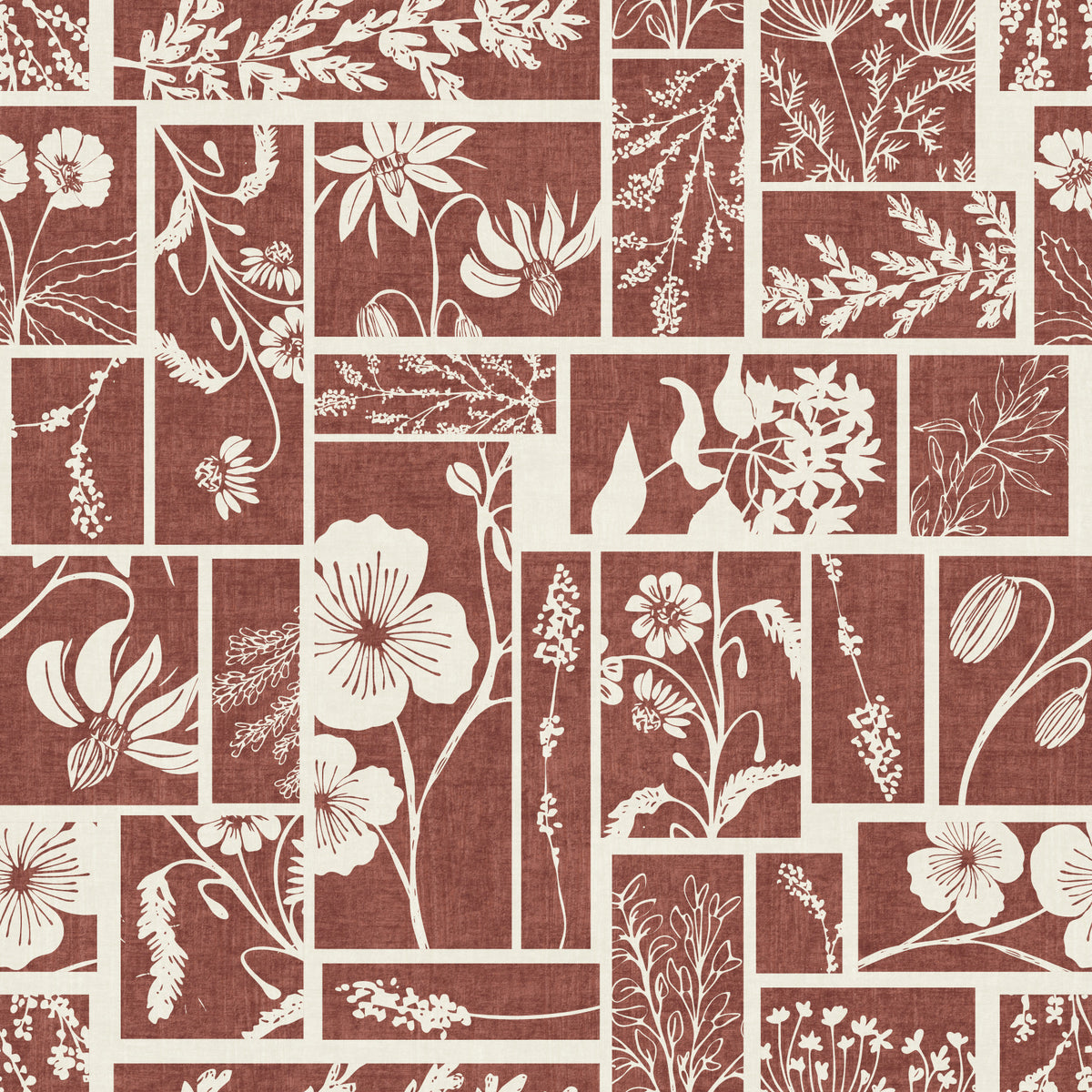 Tapete mit floralem Fliesenmuster im Folk-Stil in your room — zoomed