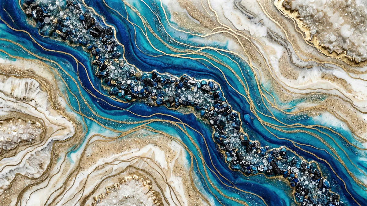 Aqua Gold Geode Flow Wall Mural in your room