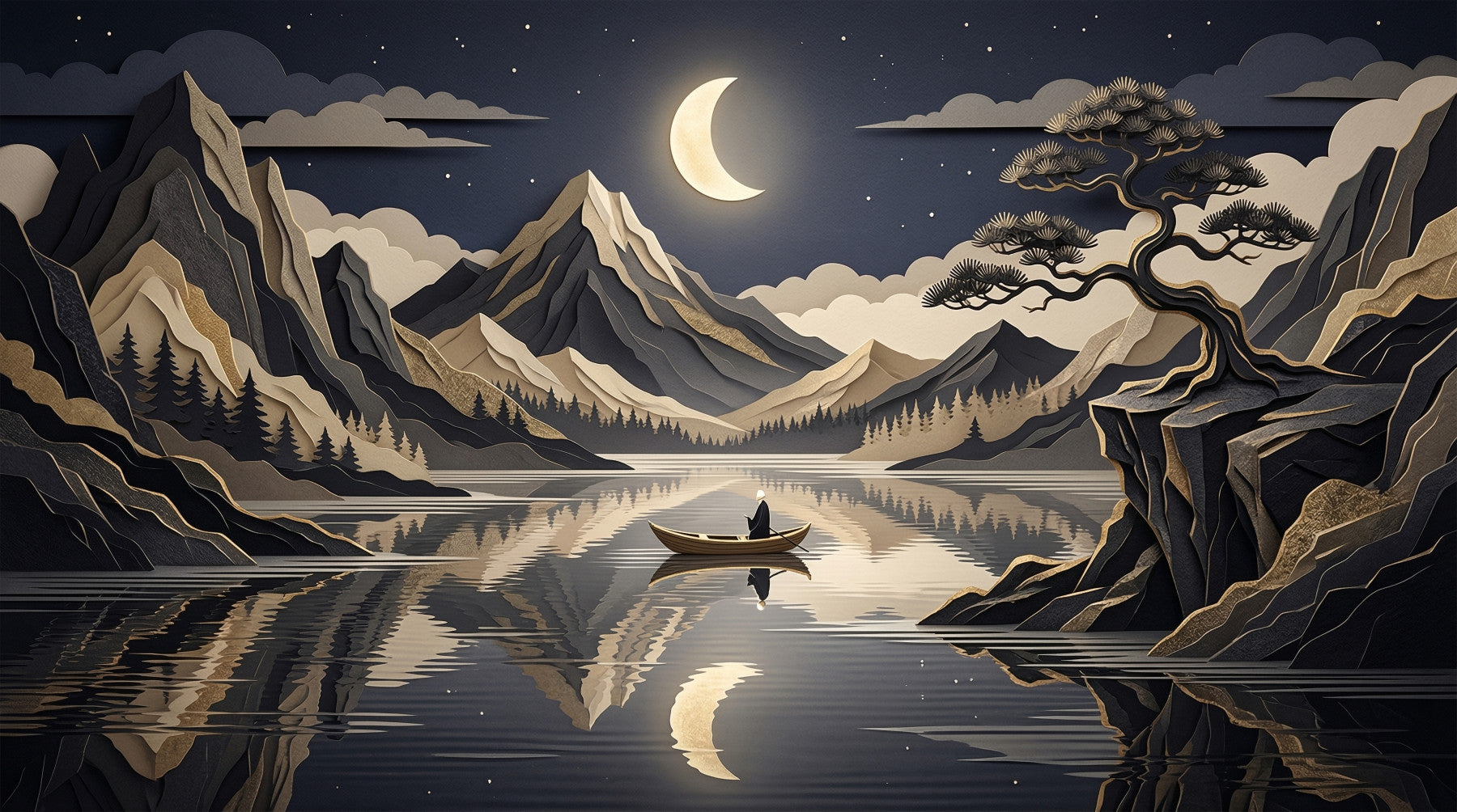 Wandbild „Mondbeschienene Berglandschaft“
