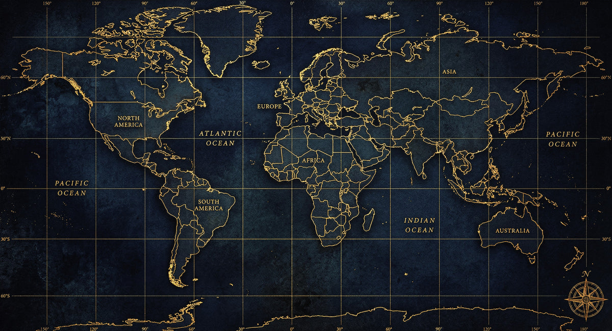 Golden Atlas: Deep Sea & Global Outline Wall Mural in your room — zoomed