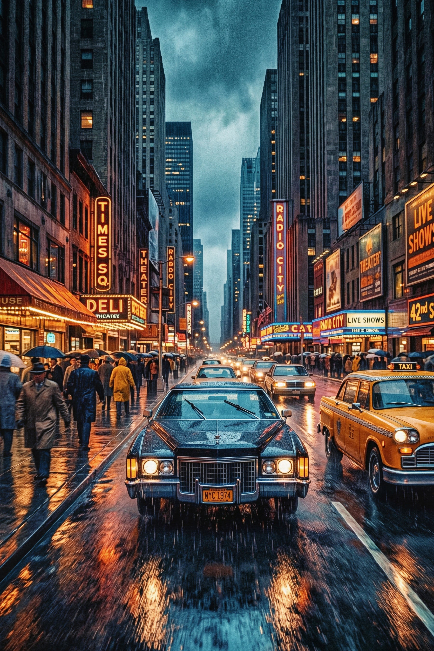 Neon Rain : Fresque murale des rues vintage de New York