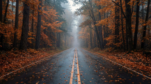 Wandbild „Nebeliger Herbstwaldweg“