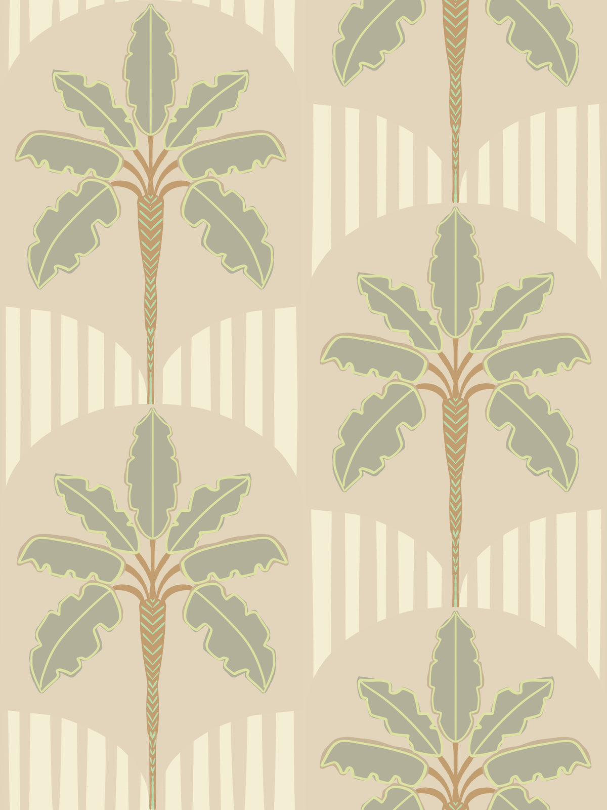 Muted Palms & Arches Wallpaper⁠ in your room — zoomed