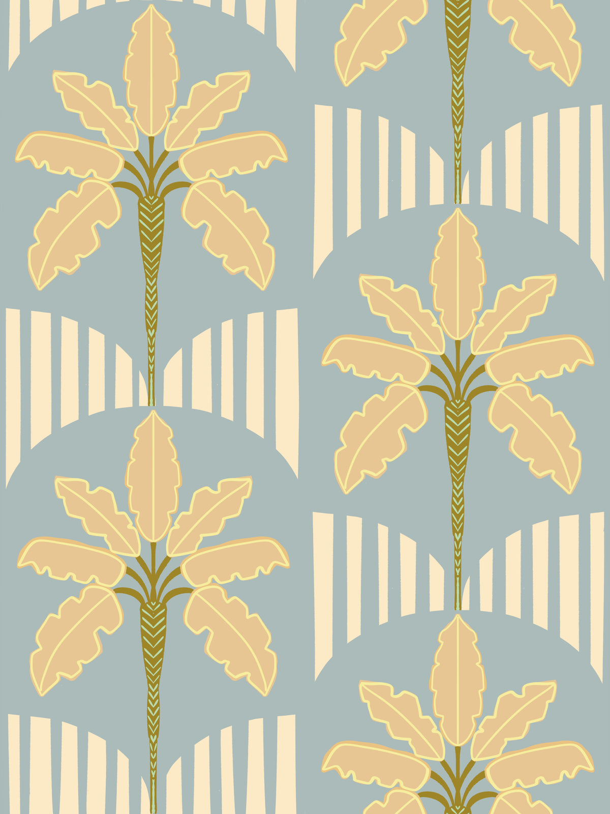 Retro Palm Oasis -kuvioinen tapetti in your room — zoomed