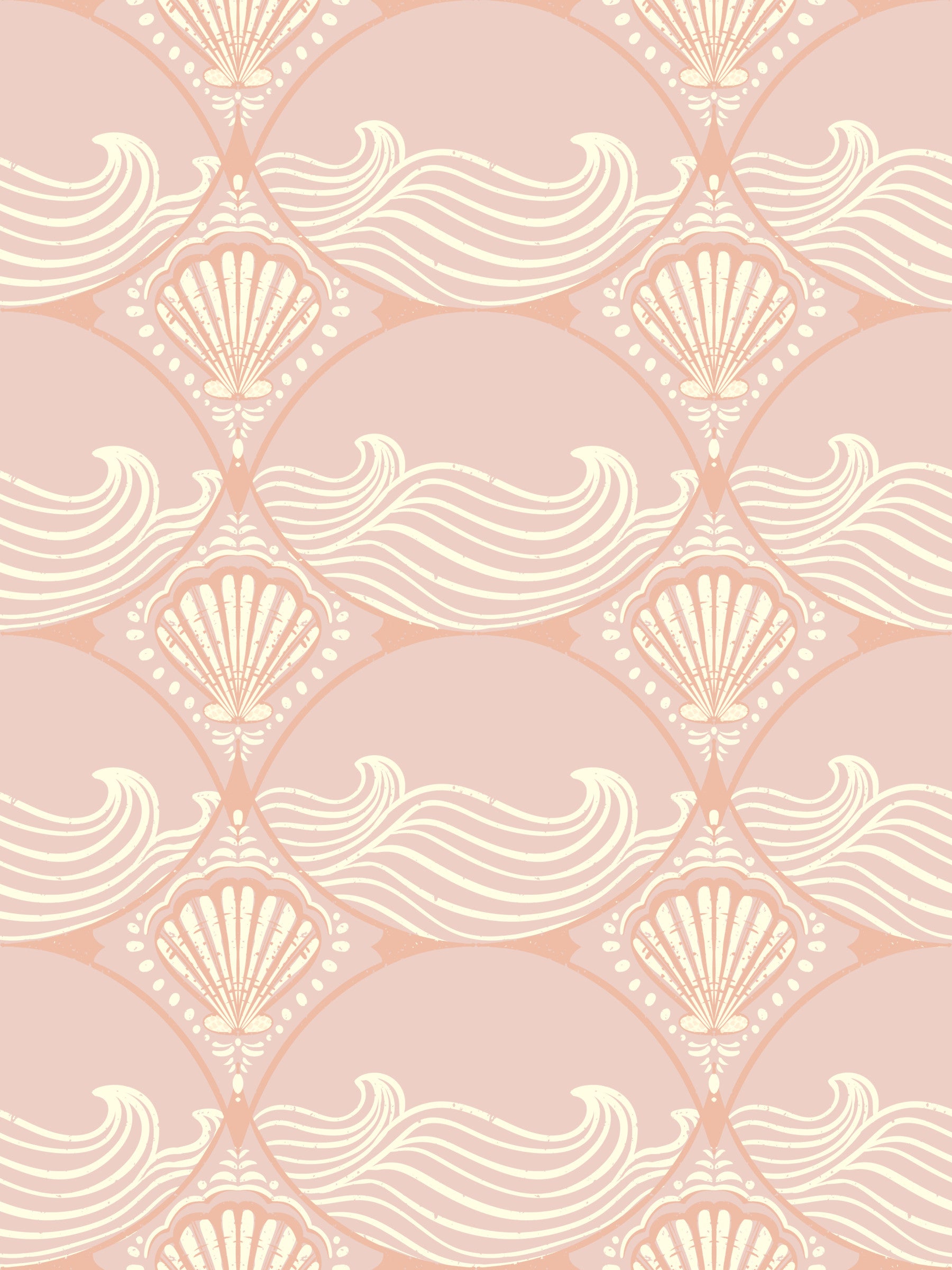 Carta da parati con motivo a conchiglia e onde color rosa cipria