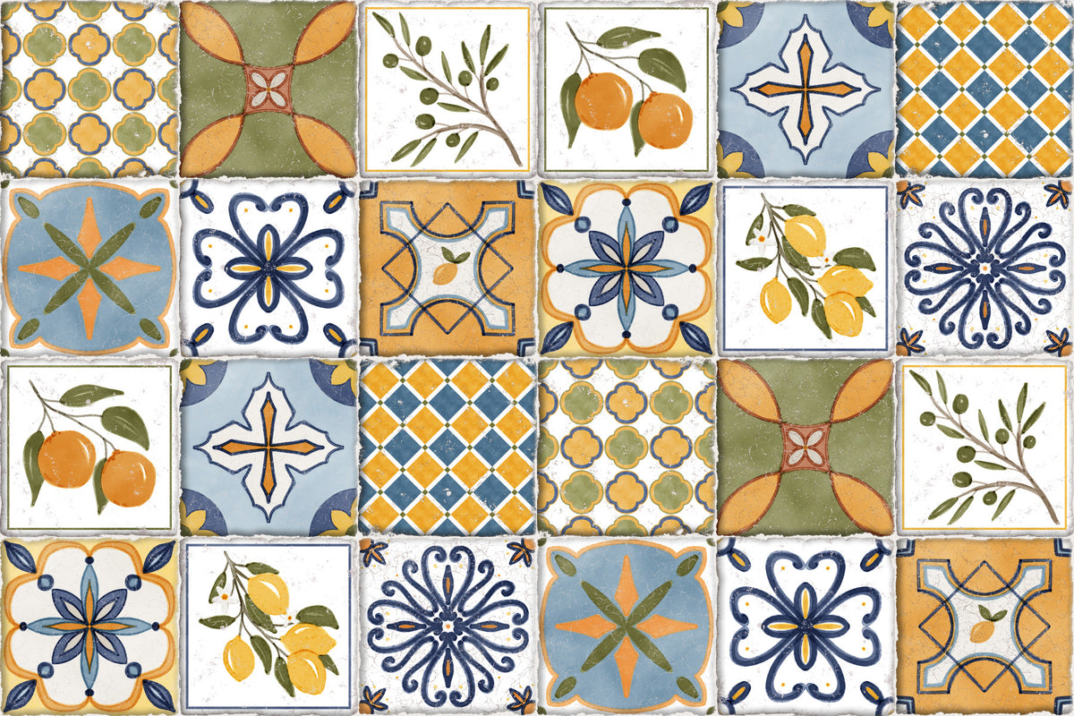 Papel pintado con azulejos de mayólica mediterránea in your room