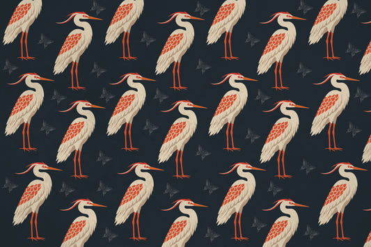 Navy Heron & Butterflies Wall Mural