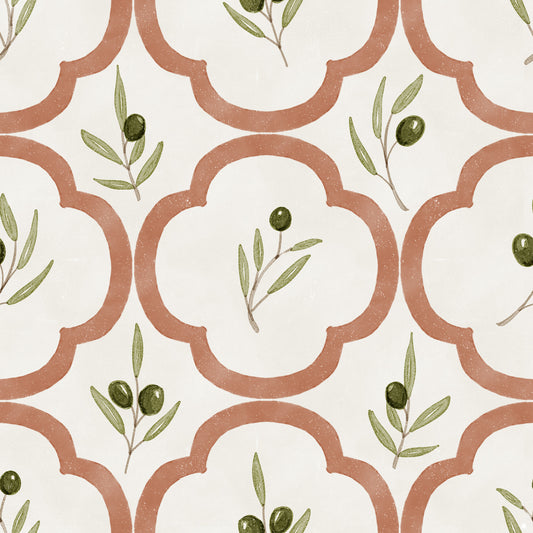 Carta da parati decorativa con olive mediterranee