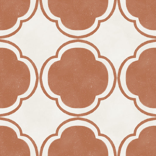 Carta da parati in terracotta con decorazione a quadrifoglio in stile mediterraneo