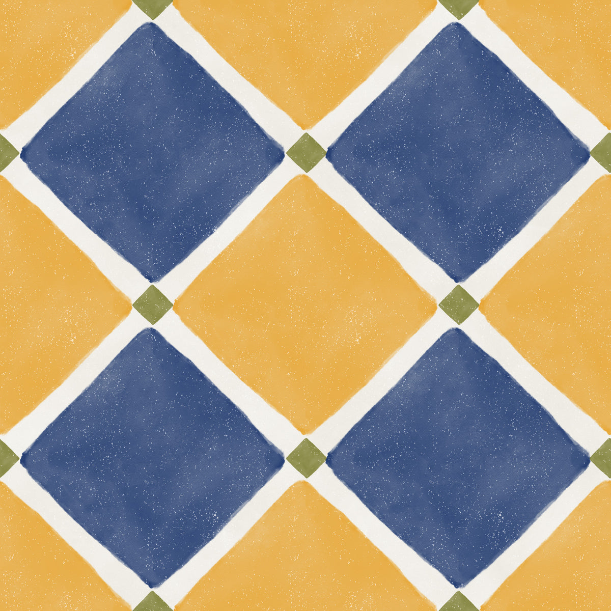 Mediterranean Rustic Checkerboard Aged Decoration - Yellow - Blue Wallpaper⁠