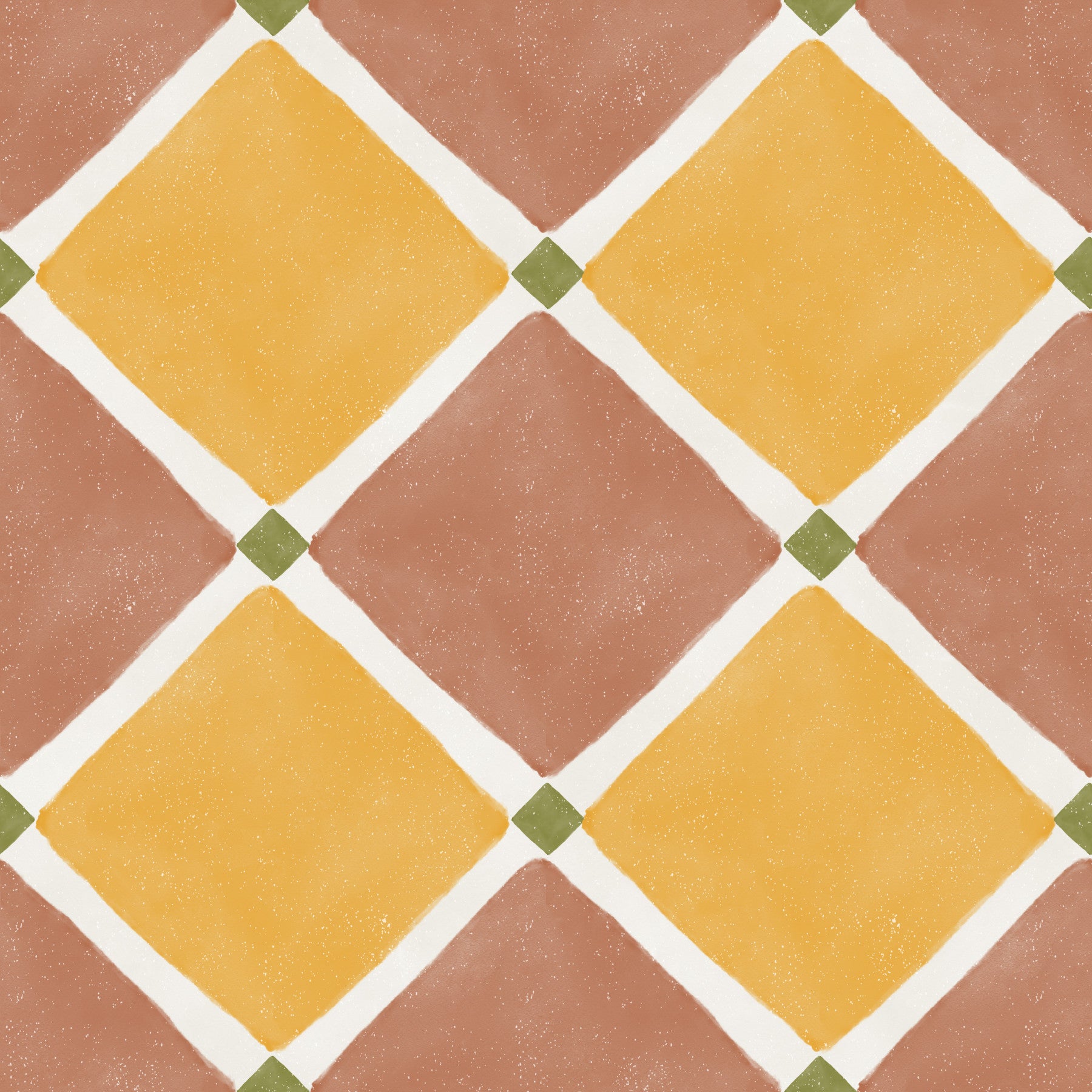 Mediterranean Rustic Checkerboard Aged Decoration -  Terracotta - Yellow Wallpaper⁠