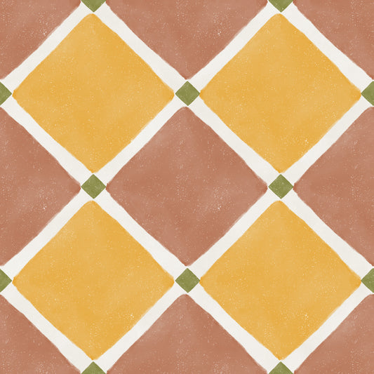 Mediterranean Rustic Checkerboard Aged Decoration -  Terracotta - Yellow Wallpaper⁠