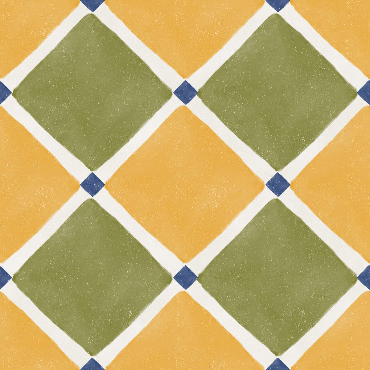Mediterrane rustieke damborddecoratie met verouderde look - Geel - Olijfgroen behang