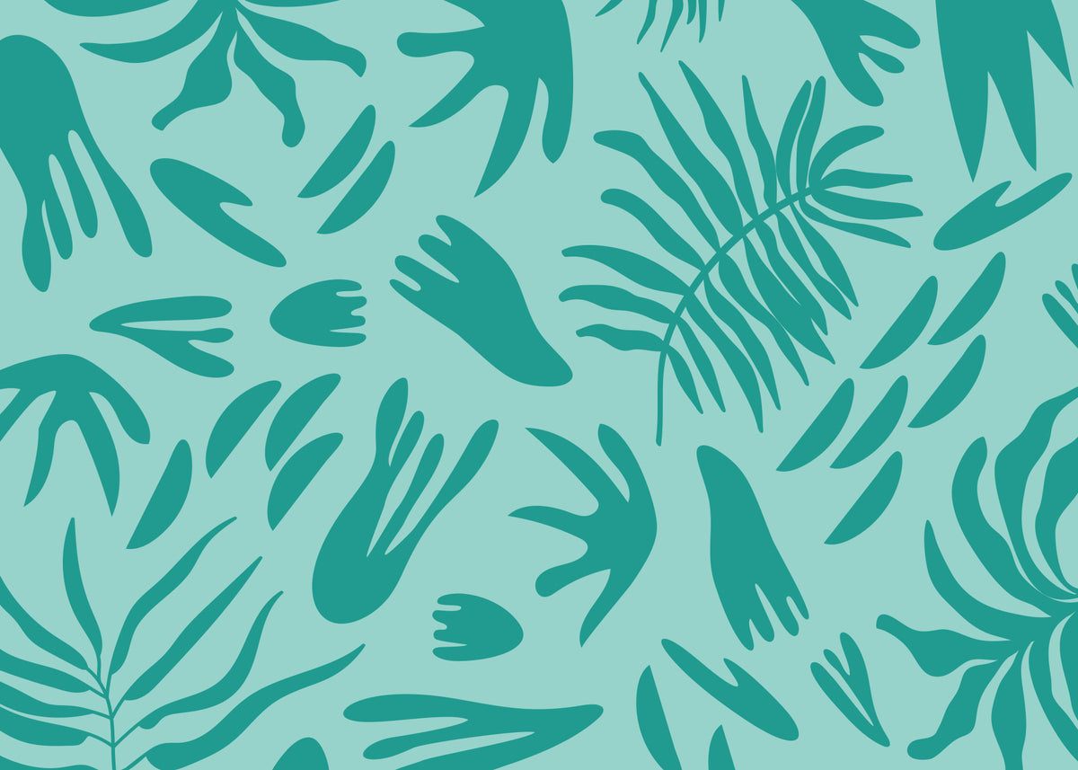 Aqua Botanical Flow -seinämaalaus in your room — zoomed