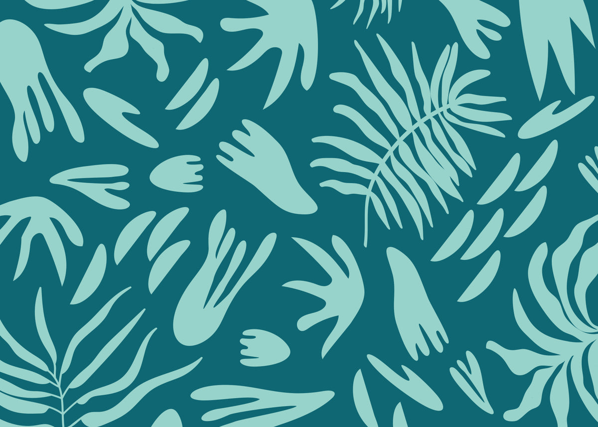 Abstraktes Wandbild mit aquamarinem Blatt in your room — zoomed
