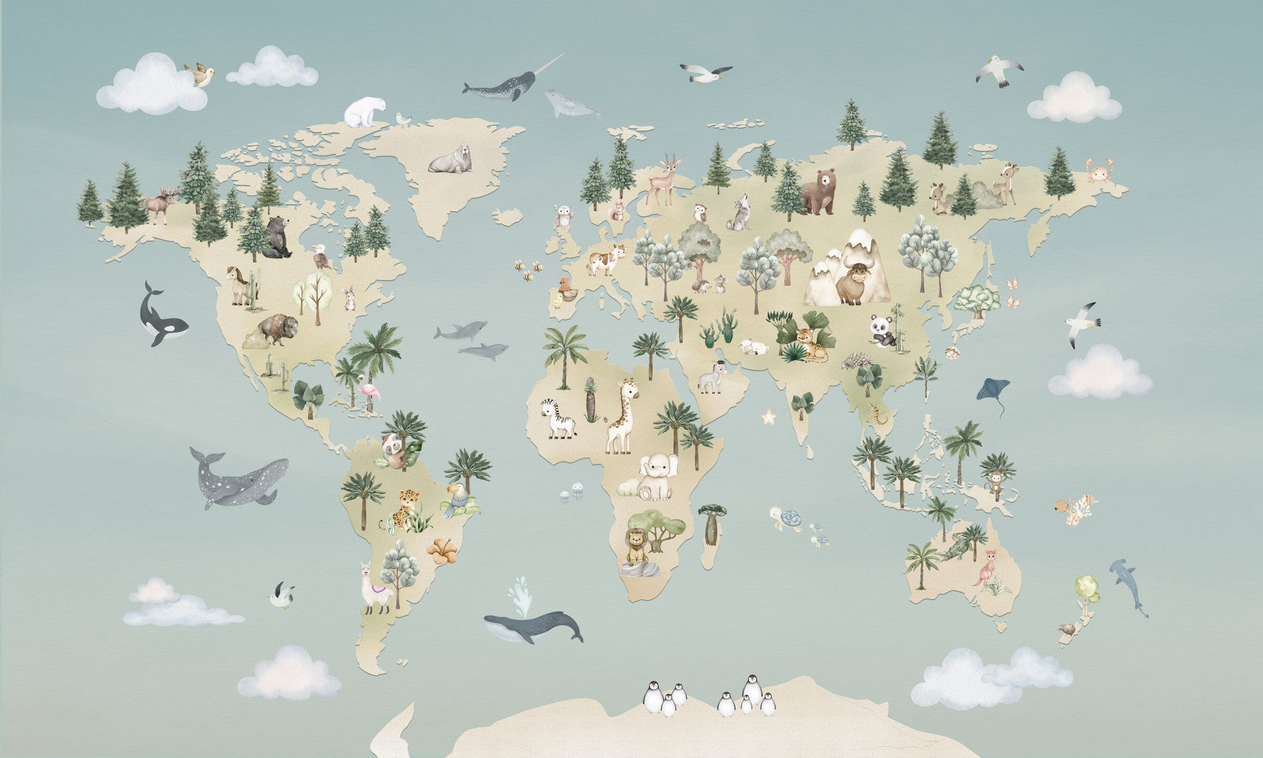 Animal Atlas Blaue Wandtapete