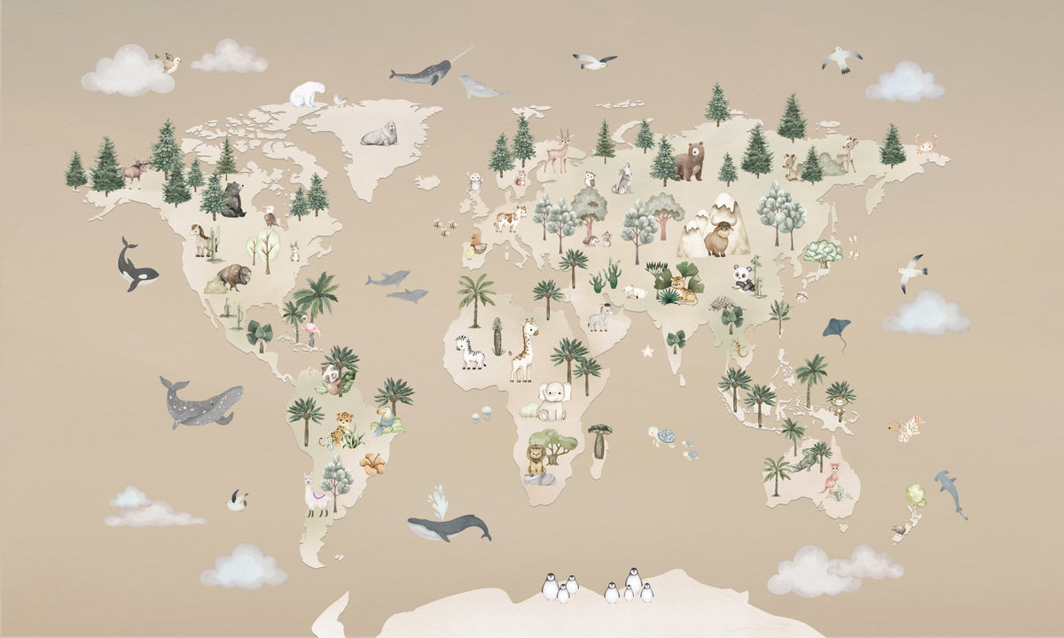 Animal Atlas Bruine Muurdecoratie in your room