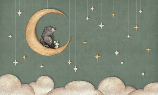 Bär auf dem Mond Grünes Wandbild