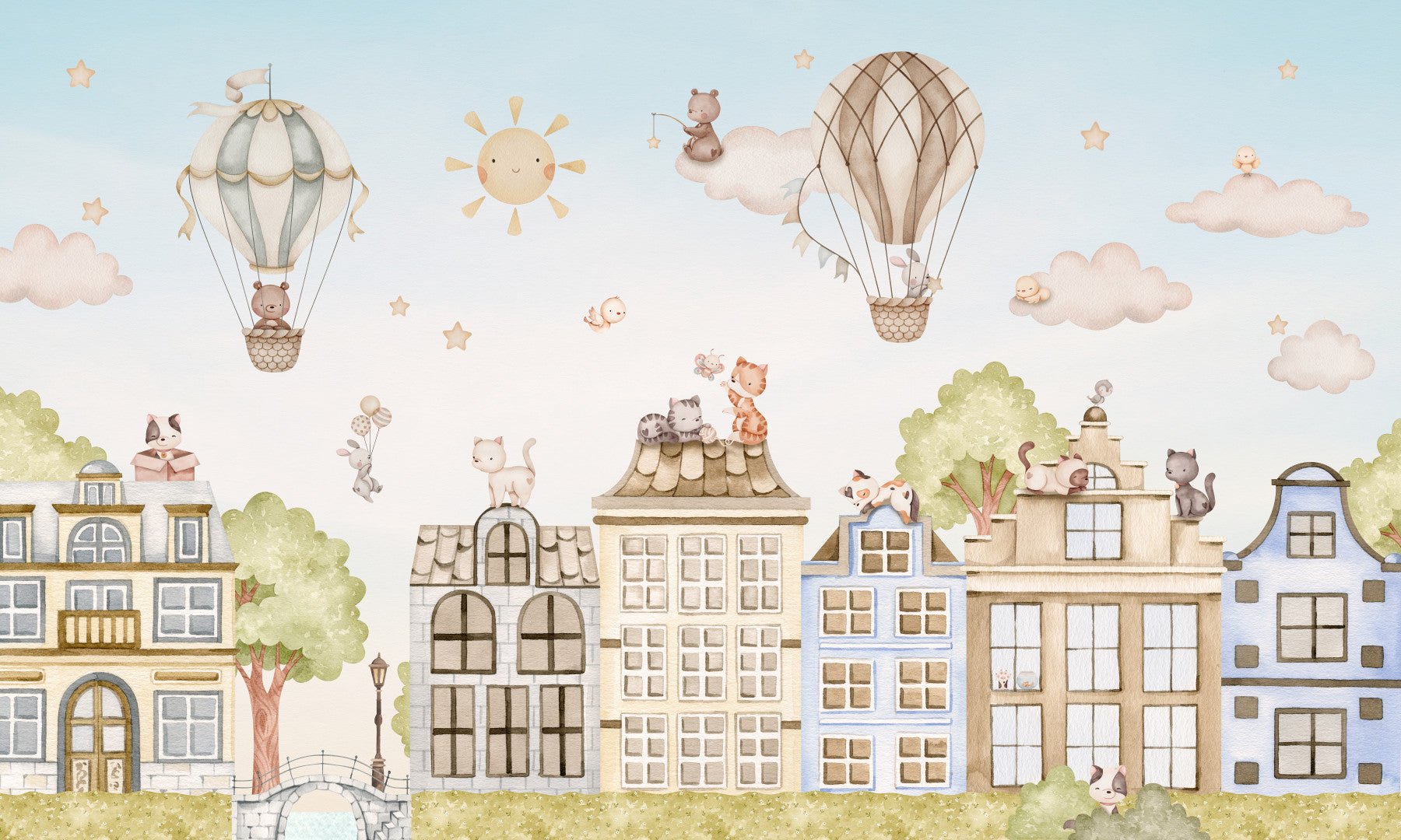City Cats Wall Mural in your room — zoomed