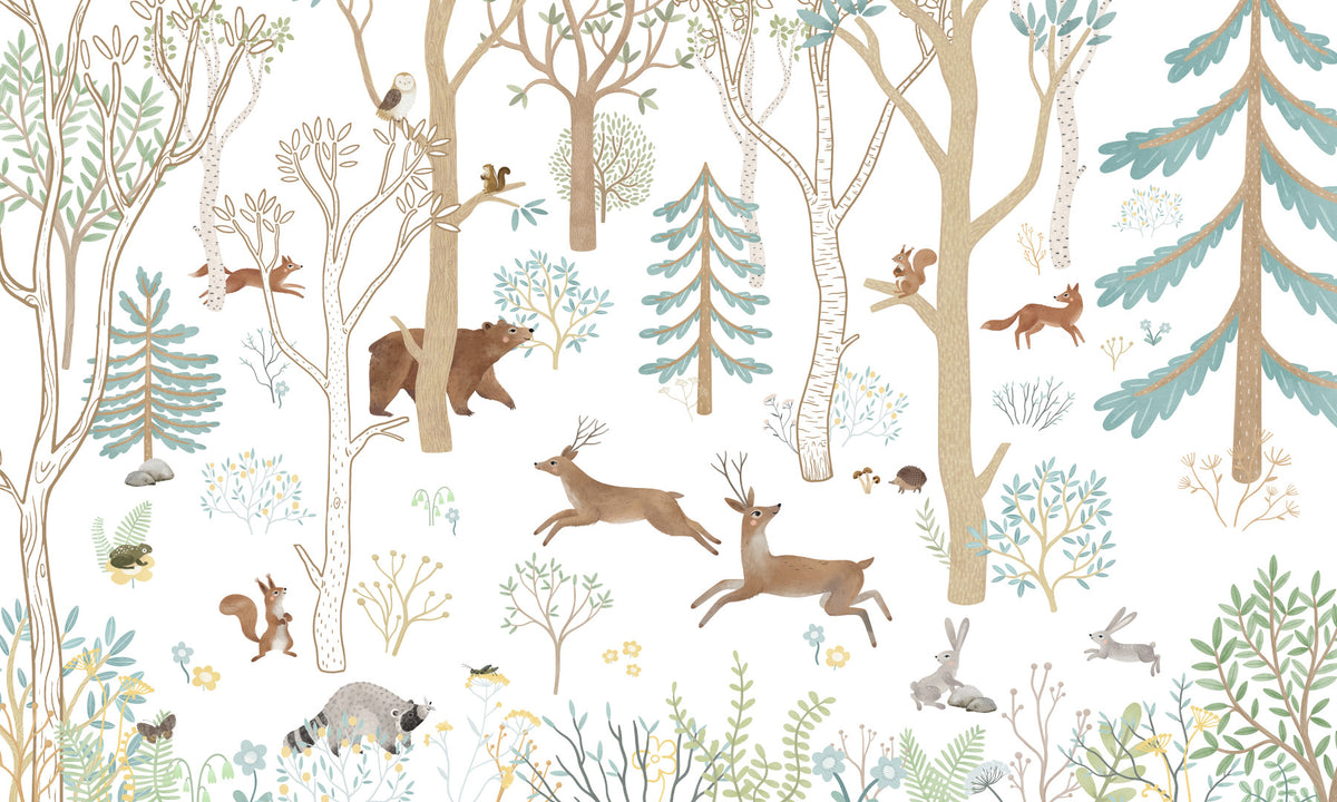 Frisky Forest Blue Wall Mural in your room — zoomed