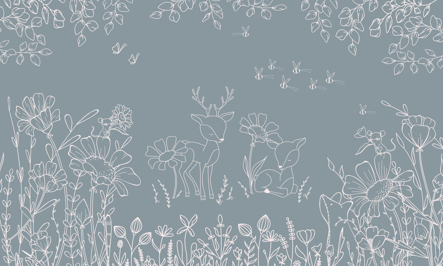Fresque murale bleue Deer Doodles