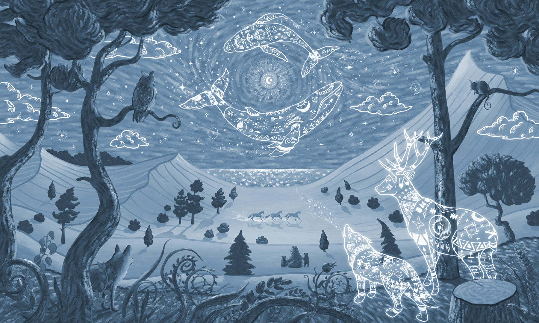 Spirit Night Blue Wall Mural in your room — zoomed