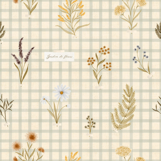 Jardin des Fleurs Wildflowers On Gingham Wallpaper⁠